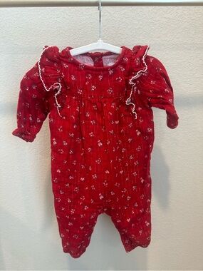 cloud island Red Floral Ruffle-Trim One-Piece